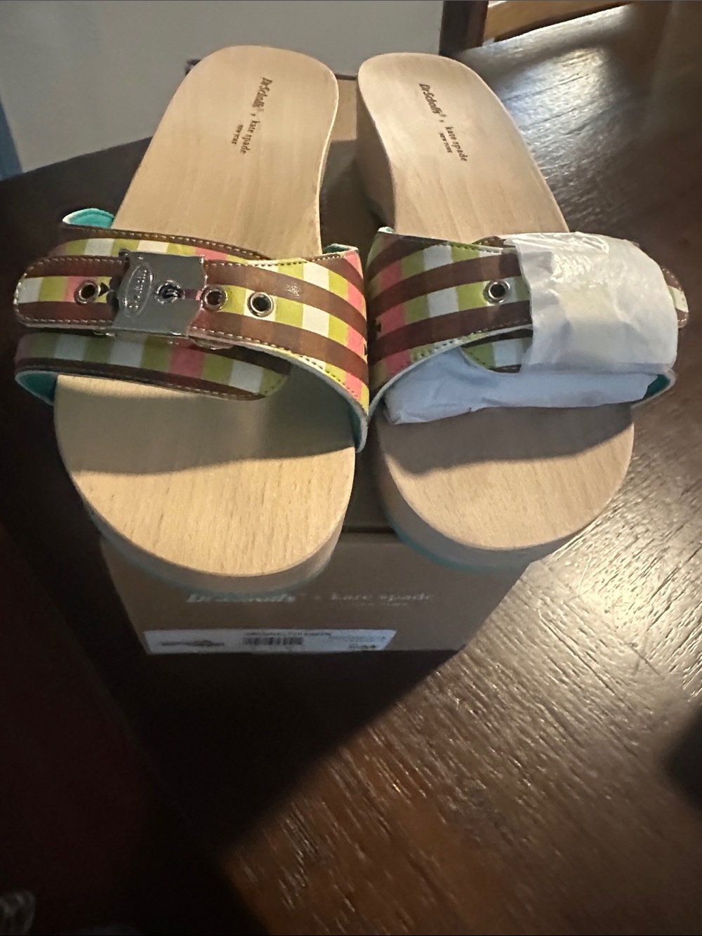 Dr Scholls X Kate Spade Multicolor Striped Buckle Slide Mules